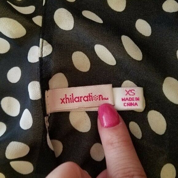 Xhilaration Womens Sz XS Black White Polka Dot Cap Sleeve Cardigan Blouse - Picture 3 of 9